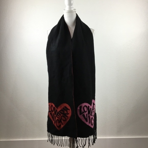 VICTORIA’S Secret Love Victoria Fringed Red Pink Black Color Block Scarf - Picture 7 of 10